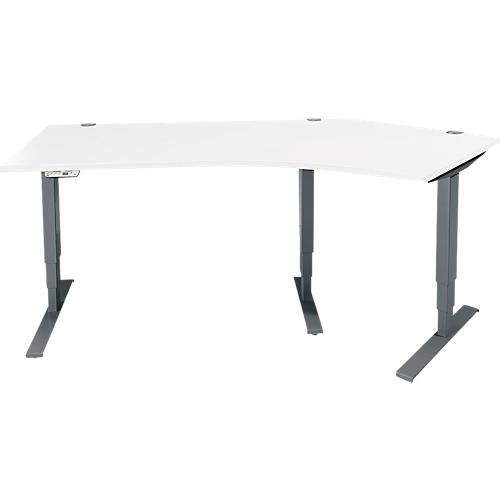 Schäfer Shop Genius Winkelschreibtisch AERO FLEX, elektrisch höhenverstellbar, 135° Winkel rechts, B 2165 mm, weiß/anthrazit + Memorypanel
