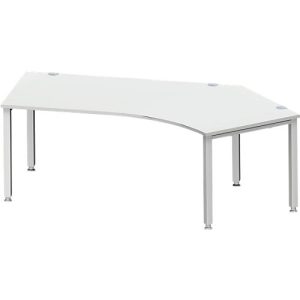 Schäfer Shop Genius Winkelschreibtisch MODENA FLEX 135°, Ansatz rechts, 4-Fuß-Quadratrohr, B 2165 mm, lichtgrau