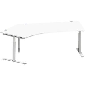 Schäfer Shop Genius Winkelschreibtisch MODENA FLEX 135°, T-Fuß-Rundrohr, B 2165 mm, Ansatz links, weiß/weißalu