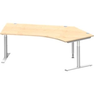 Schäfer Shop Genius Winkelschreibtisch MODENA FLEX 135°, T-Fuß-Rundrohr, B 2165 mm, Ansatz rechts, Ahorn/weißalu