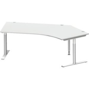 Schäfer Shop Genius Winkelschreibtisch MODENA FLEX 135°, T-Fuß-Rundrohr, B 2165 mm, Ansatz rechts, lichtgrau/weißalu