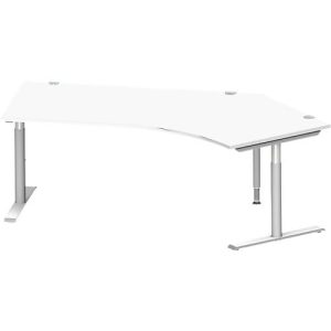 Schäfer Shop Genius Winkelschreibtisch MODENA FLEX 135°, T-Fuß-Rundrohr, B 2165 mm, Ansatz rechts, weiß/weißalu