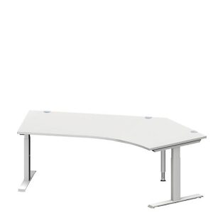 Schäfer Shop Genius Winkelschreibtisch MODENA FLEX, 135° Winkel rechts, T-Fuß Rechteckrohr, B 2165 x T 800/800 x H 650-850 mm, lichtgrau/weißalu