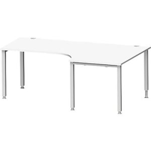 Schäfer Shop Genius Winkelschreibtisch MODENA FLEX 90°, Ansatz rechts, 4-Fuß-Quadratrohr, B 2000 mm, weiß/weiß