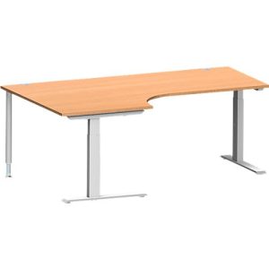 Schäfer Shop Genius Winkelschreibtisch MODENA FLEX 90°, C-Fuß-Rechteckrohr, B 2000 mm, Ansatz links, Buche/weißalu