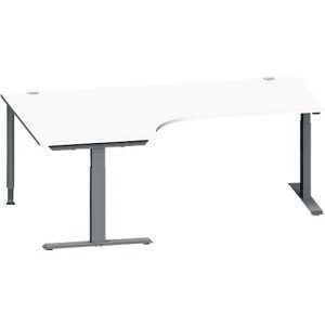 Schäfer Shop Genius Winkelschreibtisch MODENA FLEX, 90° Winkel links, T-Fuß Rechteckrohr, B 2000 x T 1200/800 x H 650-850 mm, weiß/anthrazit