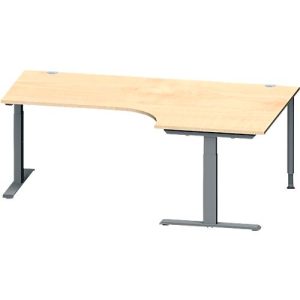 Schäfer Shop Genius Winkelschreibtisch MODENA FLEX, 90° Winkel rechts, T-Fuß Rechteckrohr, B 2000 x T 1200/800 x H 650-850 mm, Ahorn/anthrazit