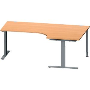 Schäfer Shop Genius Winkelschreibtisch MODENA FLEX, 90° Winkel rechts, T-Fuß Rechteckrohr, B 2000 x T 1200/800 x H 650-850 mm, Buche/anthrazit