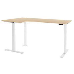 Schäfer Shop Genius Winkelschreibtisch Modena Flex, elektrisch höhenverstellbar, 90° Winkel, T-Fuß, B 2000 mm, Ahorn/weiß
