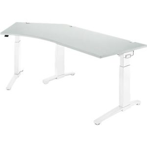 Schäfer Shop Genius Winkelschreibtisch PLANOVA ERGOSTYLE, elektrisch höhenverstellbar, 135° Winkel links, C-Fuß, B 2165 mm, lichtgrau/weiß