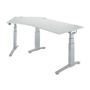 Schäfer Shop Genius Winkelschreibtisch PLANOVA ERGOSTYLE, elektrisch höhenverstellbar, 135° Winkel links, C-Fuß, B 2165 mm, lichtgrau/weißalu