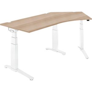 Schäfer Shop Genius Winkelschreibtisch PLANOVA ERGOSTYLE, elektrisch höhenverstellbar, 135° Winkel rechts, C-Fuß, B 2165 mm, Eiche/weiß