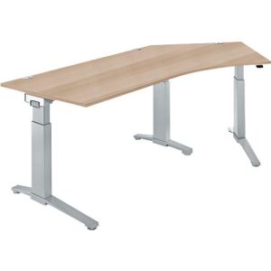 Schäfer Shop Genius Winkelschreibtisch PLANOVA ERGOSTYLE, elektrisch höhenverstellbar, 135° Winkel rechts, C-Fuß, B 2165 mm, Eiche/weißalu