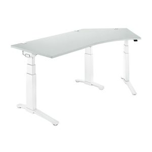 Schäfer Shop Genius Winkelschreibtisch PLANOVA ERGOSTYLE, elektrisch höhenverstellbar, 135° Winkel rechts, C-Fuß, B 2165 mm, lichtgrau/weißalu