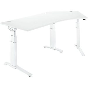 Schäfer Shop Genius Winkelschreibtisch PLANOVA ERGOSTYLE, elektrisch höhenverstellbar, 135° Winkel rechts, C-Fuß, B 2165 mm, weiß/weißalu
