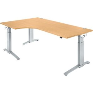 Schäfer Shop Genius Winkelschreibtisch PLANOVA ERGOSTYLE, elektrisch höhenverstellbar, 90° Winkel links, C-Fuß, B 2000 mm, Buche/weißalu