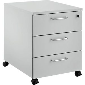 Schäfer Shop Pure Rollcontainer 333, 3 Schübe, abschließbar, Metallgriffe, Feinblech pulverbeschichtet, B 420 x T 600 x H 570 mm, lichtgrau