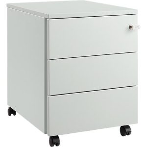 Schäfer Shop Pure Rollcontainer 333, Stahlkorpus, Holzfront, Rollen, abschließbar, B 435 x T 565 x H 567 mm, 3 Schübe, lichtgrau/lichtgrau