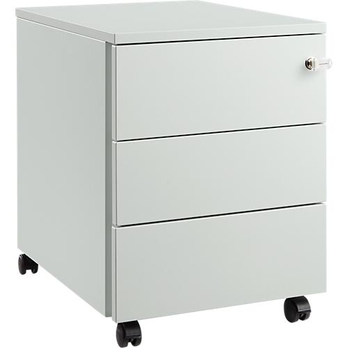 Schäfer Shop Pure Rollcontainer 333, Stahlkorpus, Holzfront, Rollen, abschließbar, B 435 x T 565 x H 567 mm, 3 Schübe, lichtgrau/lichtgrau
