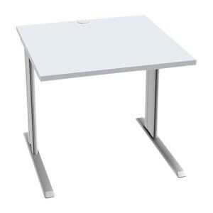 Schäfer Shop Pure Schreibtisch PLANOVA BASIC, Quadrat, C-Fuß, B 800 x T 800 x H 717 mm, lichtgrau/weißaluminium + Kabelkanal