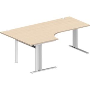 Schäfer Shop Pure Winkelschreibtisch PLANOVA BASIC, 90° Winkel links, C-Fuß, B 2000 x T 1200/800 x H 717 mm, Ahorn/weiß + Kabelkanal