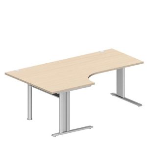 Schäfer Shop Pure Winkelschreibtisch PLANOVA BASIC, 90° Winkel links, C-Fuß, B 2000 x T 1200/800 x H 717 mm, Ahorn/weißalu + Kabelkanal