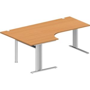 Schäfer Shop Pure Winkelschreibtisch PLANOVA BASIC, 90° Winkel links, C-Fuß, B 2000 x T 1200/800 x H 717 mm, Buche/weißalu + Kabelkanal