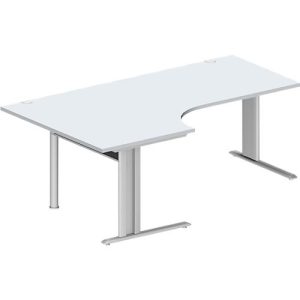 Schäfer Shop Pure Winkelschreibtisch PLANOVA BASIC, 90° Winkel links, C-Fuß, B 2000 x T 1200/800 x H 717 mm, lichtgrau/weißalu + Kabelkanal
