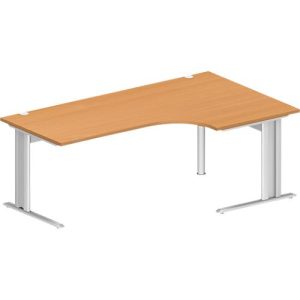 Schäfer Shop Pure Winkelschreibtisch PLANOVA BASIC, 90° Winkel rechts, C-Fuß, B 2000 x T 1200/800 x H 717 mm, Buche/weiß + Kabelkanal