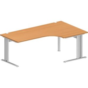 Schäfer Shop Pure Winkelschreibtisch PLANOVA BASIC, 90° Winkel rechts, C-Fuß, B 2000 x T 1200/800 x H 717 mm, Buche/weißalu + Kabelkanal
