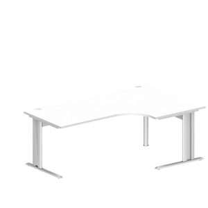 Schäfer Shop Pure Winkelschreibtisch PLANOVA BASIC, 90° Winkel rechts, C-Fuß, B 2000 x T 1200/800 x H 717 mm, weiß + Kabelkanal