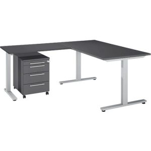 Schäfer Shop Select 3-tlg. Büromöbelset Schreibtisch Start Off, Rechteck, T-Fuß, B 1800 x T 800 x H 735 mm