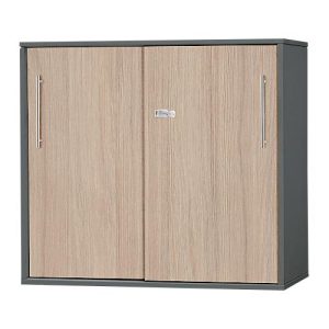 Schäfer Shop Select Anstell-/Aufsatz-Schiebetürenschrank Start Off, in Tischhöhe, abschließbar, B 800 x T 420 x H 726 mm, graphit/Eiche