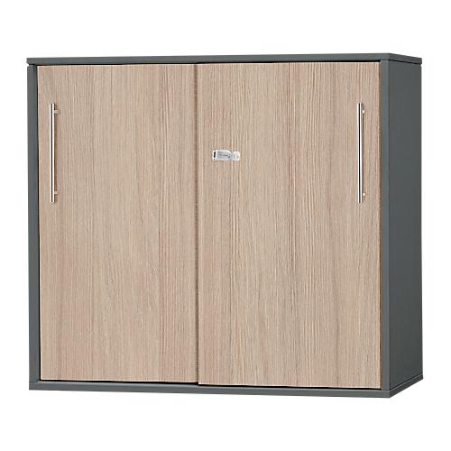 Schäfer Shop Select Anstell-/Aufsatz-Schiebetürenschrank Start Off, in Tischhöhe, abschließbar, B 800 x T 420 x H 726 mm, graphit/Eiche