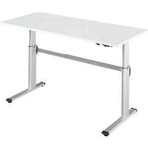 Schäfer Shop Select Arbeitstisch, elektrisch höhenverstellbar, Rechteck, C-Fuß, B 1800 x T 800 x H 725-1185 mm, lichtgrau/weißaluminium