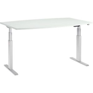 Schäfer Shop Select Besprechungstisch ERGO-T, elektrisch höhenverstellbar, Boot, T-Fuß, B 2000 x T 1000 x H 640-1300 mm, lichtgrau/weißaluminium