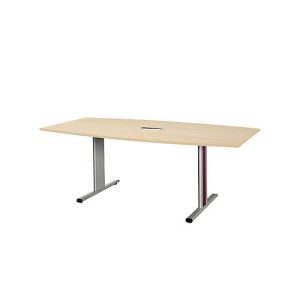Schäfer Shop Select Besprechungstisch Planova Basic, mit Tischanschlussfeld, Boot, T-Fuß, B 2000 x T 1000 x H 717 mm, Ahorn/weißaluminium RAL 9006