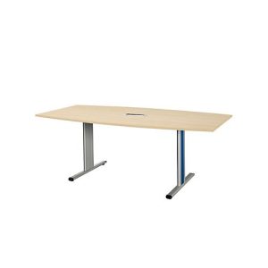 Schäfer Shop Select Besprechungstisch Planova Basic, mit Tischanschlussfeld, Boot, T-Fuß, B 2000 x T 1000 x H 717 mm, Ahorn/weißaluminium RAL 9006