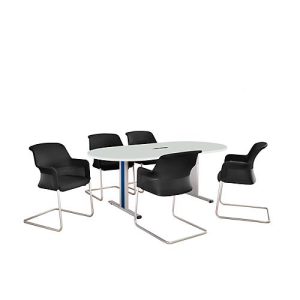 Schäfer Shop Select Besprechungstisch Planova Basic, mit Tischanschlussfeld, Oval, T-Fuß, B 2000 x T 1000 x H 717 mm, lichtgrau/weißaluminium RAL 9006