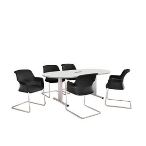 Schäfer Shop Select Besprechungstisch Planova Basic, mit Tischanschlussfeld, Oval, T-Fuß, B 2000 x T 1000 x H 717 mm, weiß/weißaluminium RAL 9006