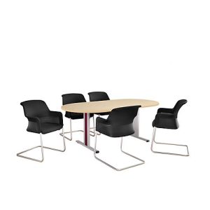 Schäfer Shop Select Besprechungstisch Planova Basic, Oval, T-Fuß, B 2000 x T 1000 x H 717 mm, Ahorn/weißaluminium RAL 9006