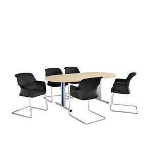 Schäfer Shop Select Besprechungstisch Planova Basic, Oval, T-Fuß, B 2000 x T 1000 x H 717 mm, Ahorn/weißaluminium RAL 9006
