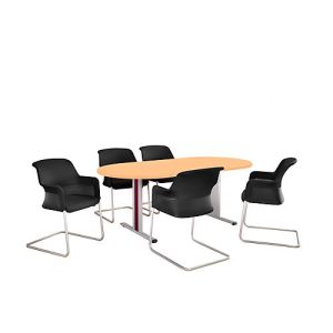 Schäfer Shop Select Besprechungstisch Planova Basic, Oval, T-Fuß, B 2000 x T 1000 x H 717 mm, Buche/weißaluminium RAL 9006