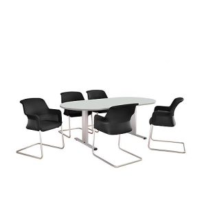 Schäfer Shop Select Besprechungstisch Planova Basic, Oval, T-Fuß, B 2000 x T 1000 x H 717 mm, lichtgrau/weißaluminium RAL 9006