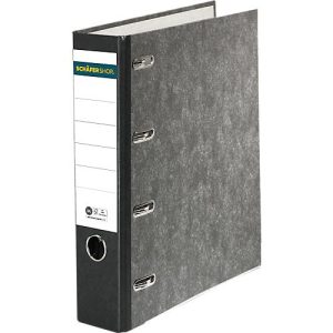 Schäfer Shop Select Doppelordner, für Format 2 x A5, Rückenbreite 80 mm, Qualitäts-Hebelmechanik, Rückenschild & Griffloch, Blauer Engel, Wolkenmarmor/schwarz