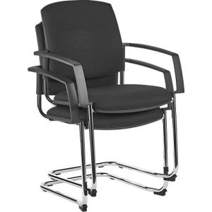 Schäfer Shop Select Freischwinger SSI Proline Visit P2, ergonomisch, Armlehnen, stapelbar bis 4 Stück, Stahl & Stoffbezug, B 480 x T 480 x H 480 mm, alusiber/schwarz