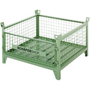 Schäfer Shop Select Gitterbehälter, mit herausnehmbarer Längswand, B 1050 x T 850 x H 590 mm, resedagrün RAL 6011, bis 1000 kg