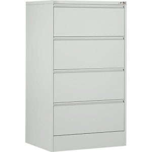 Schäfer Shop Select Hängeregisterschrank B 780 x T 580 x H 1350 mm, Stahlblech lichtgrau, 4 Schubfächer zweibahnig + 50 DIN A4 Hängemappen, blau