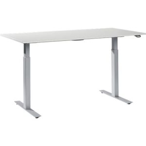 Schäfer Shop Select höhenverstellbarer Arbeitstisch, Melaminharz-Platte, B 1600 x T 800 mm, lichtgrau/weißaluminium RAL 9006