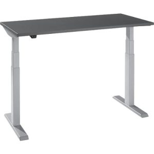 Schäfer Shop Select Home Office Schreibtisch, elektrisch höhenverstellbar, Rechteck, T-Fuß, B 1300 x T 650 x H 640-1300 mm, graphit/weißaluminium